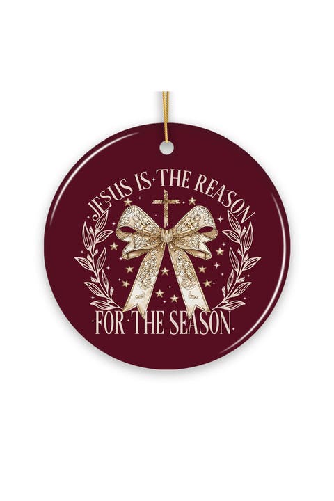 Jesus Is The Reason Gold Bow Cross Ceramic Ornament