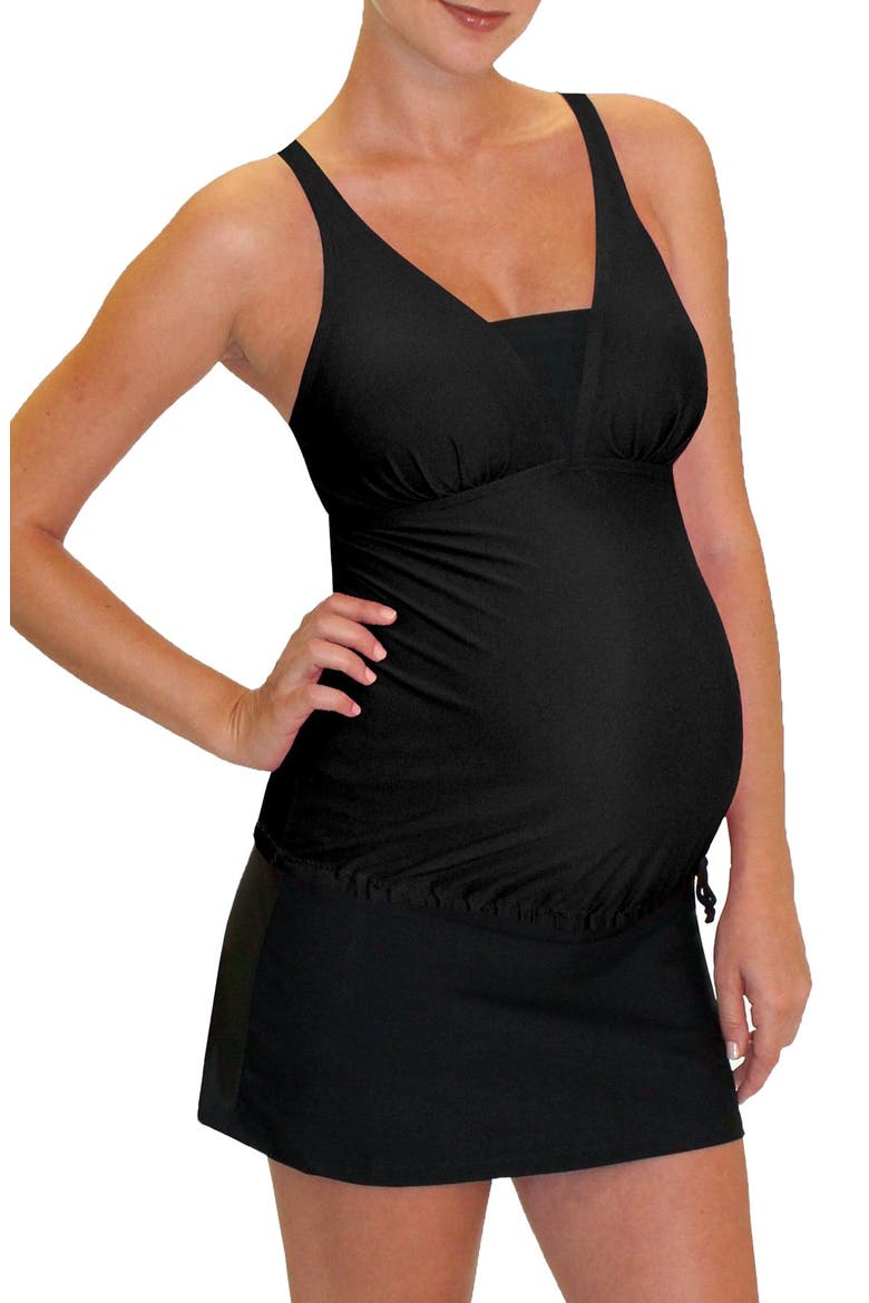 Foldover Maternity Swim Skirt With Attached Briefs, Alternate, color, BLACK