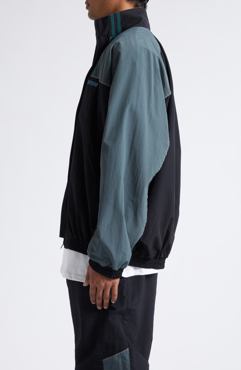Martine Rose Paneled Nylon Track Jacket with Graphic T-Shirt Lining, Alternate, color, Black Teal