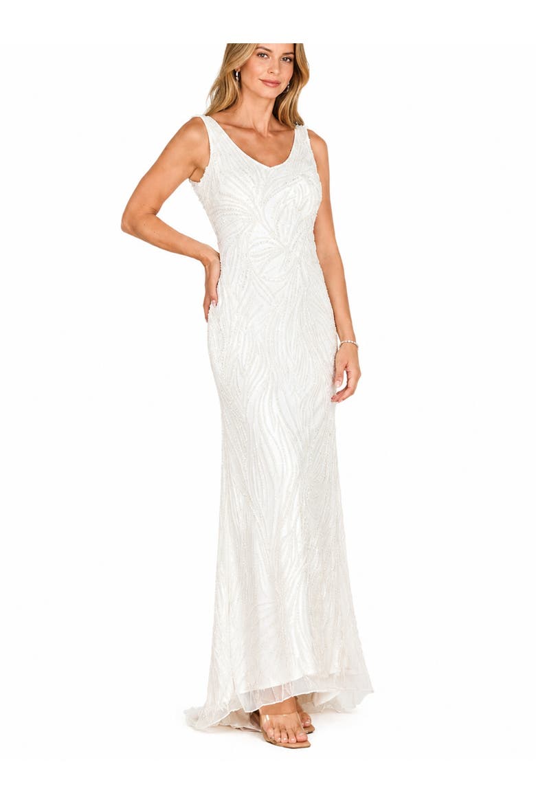 Beaded Faux-Wrap V-Neck Bridal Gown, Main, color, Ivory