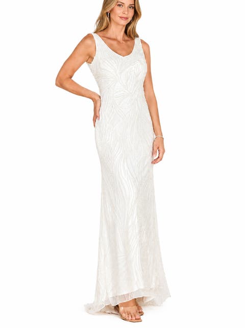 Beaded Faux-Wrap V-Neck Bridal Gown