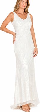 LARA New York Beaded Faux-Wrap V-Neck Bridal Gown