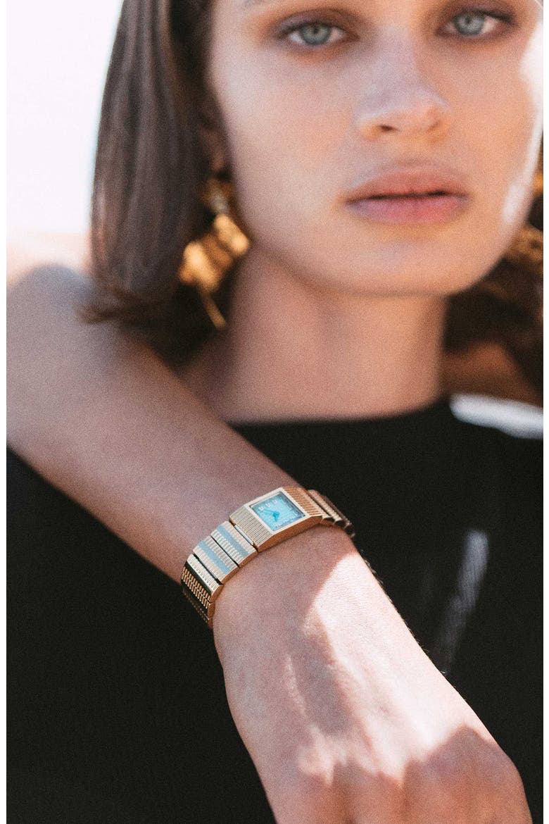 Groove Square Bracelet Watch, 16mm, Alternate, color, GOLD/BLUE