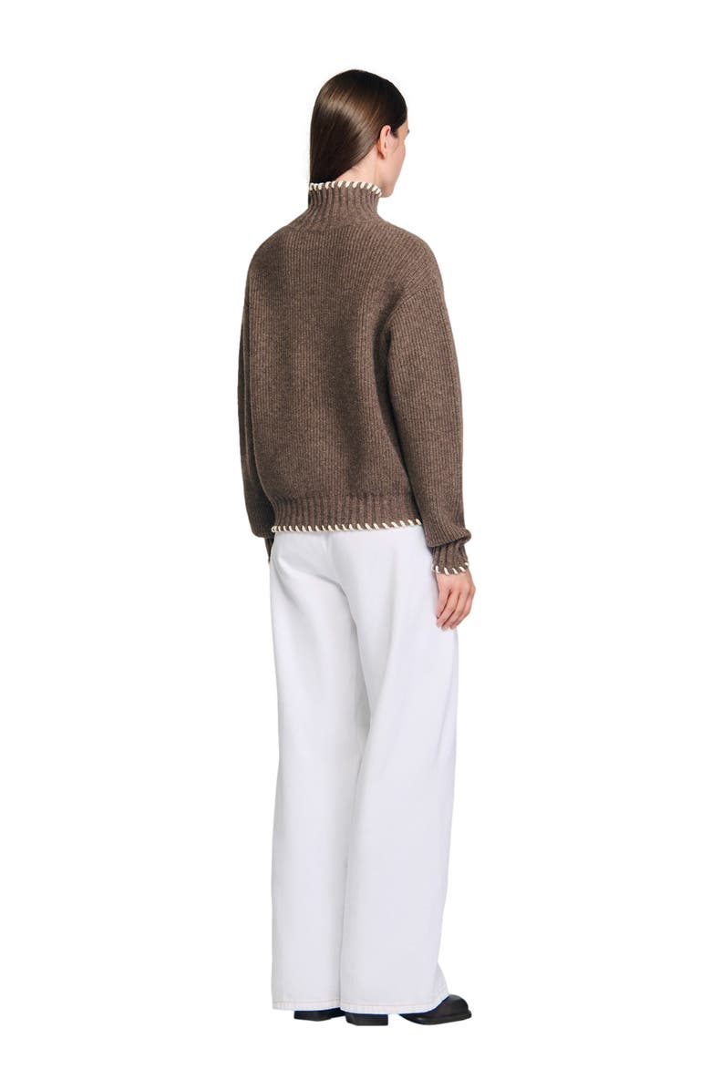 SANDRO Oversized turtleneck sweater, Alternate, color, Brown