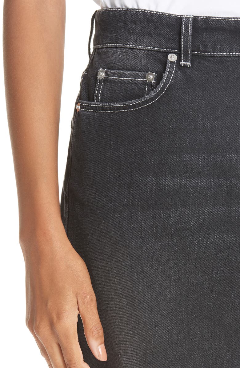 Ganni Black Washed Denim Miniskirt, Alternate, color, 