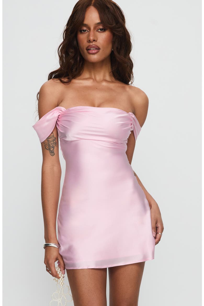 Zabbara Off the Shoulder Satin Cocktail Minidress, Alternate, color, LIGHT PINK