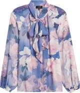Tahari ASL Floral Print Tie Neck Top
