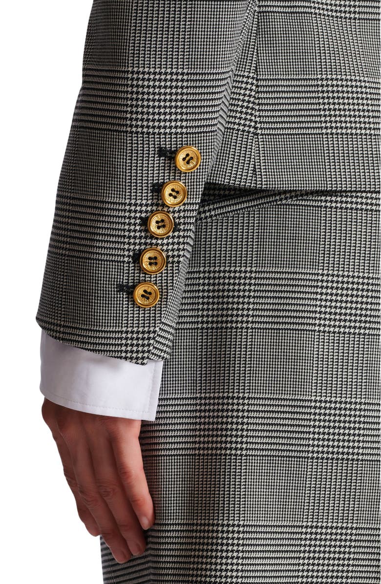 Balmain 6-button jacket in Prince of Wales jacquard, Alternate, color, Black