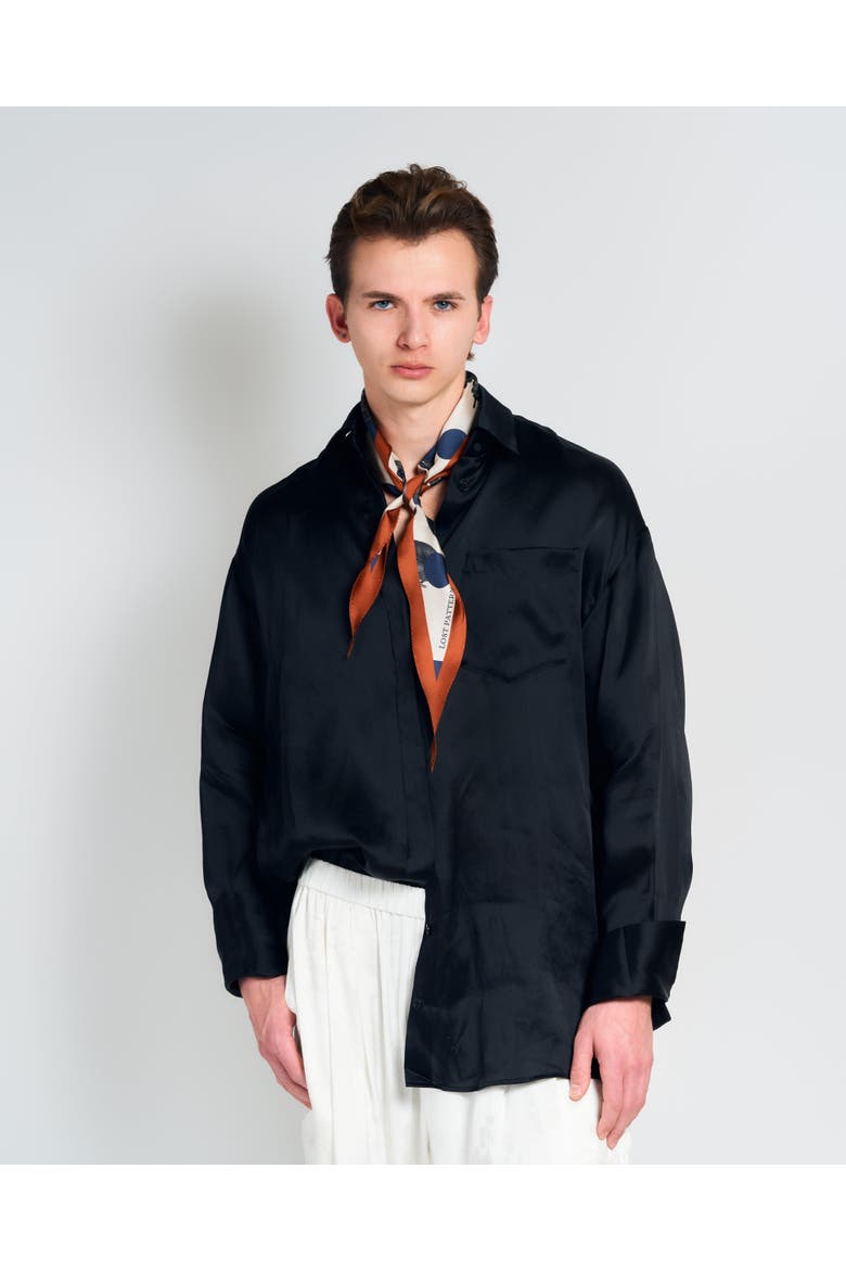 "Noir Floral" Silk Diamond Neckerchief, Alternate, color, Orange