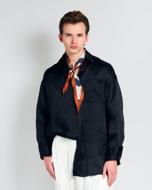 Lost Pattern Nyc "noir Floral" Silk Diamond Neckerchief In Multi