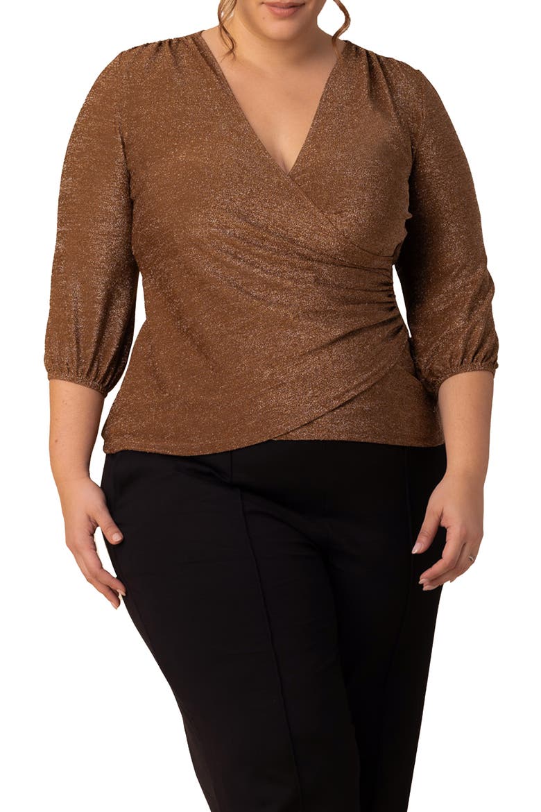Celeste Faux Wrap Top, Main, color, MOCHA SPARKLE