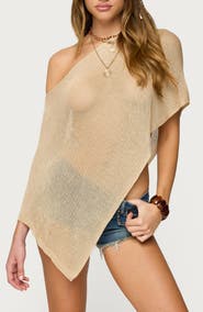 EDIKTED Azalia Asymmetric Open Knit Sweater