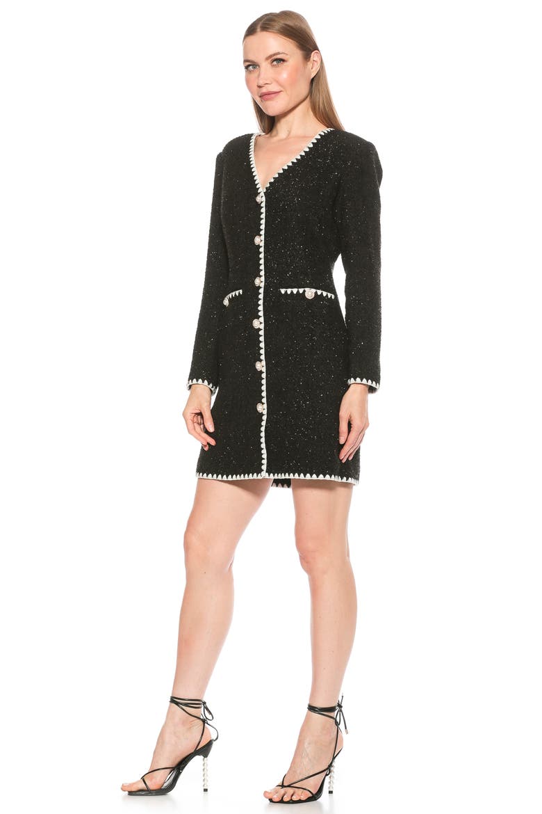 Zayla Long Sleeve Button Front Tweed Dress, Alternate, color, BLACK/ WHITE