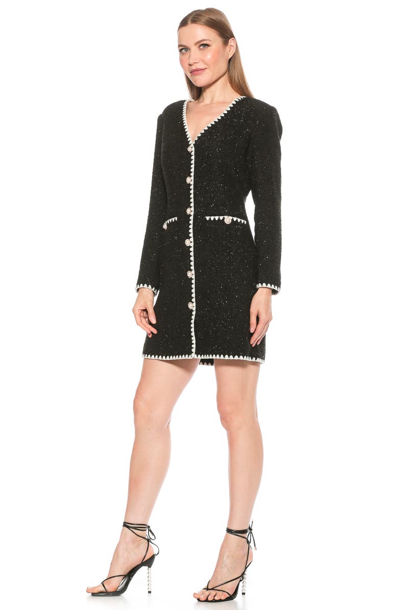Alexia Admor Zayla Long Sleeve Button Front Tweed Dress, Alternate, color, Black/ White