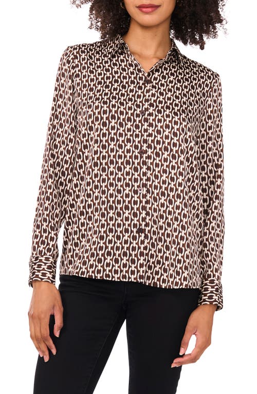 Vince Camuto Satin Long Sleeve Button-up Shirt In Brown
