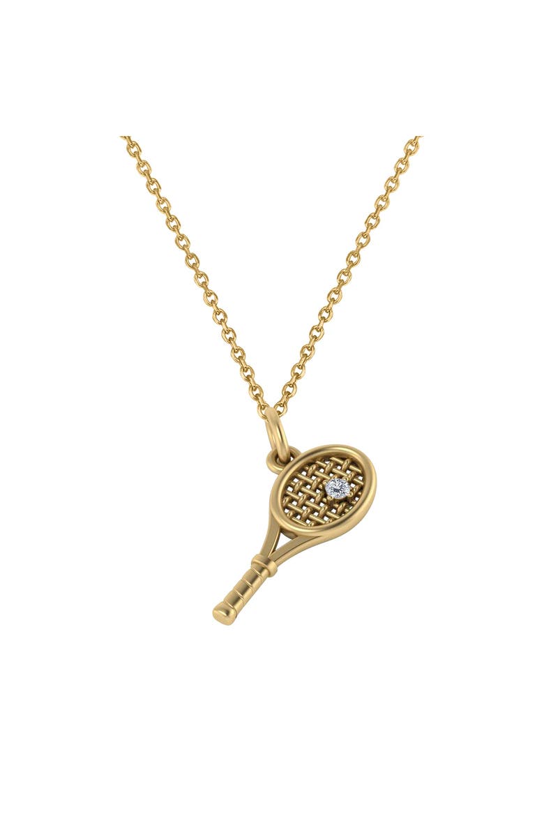 Tennis Racket With Diamond Ball Charm Pendant Necklace 14K, Main, color, Yellow Gold