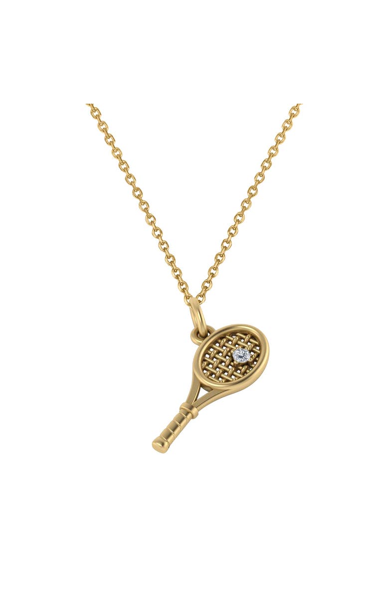 ALLUREZ Tennis Racket With Diamond Ball Charm Pendant Necklace 14K, Main, color, Yellow Gold