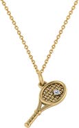ALLUREZ Tennis Racket With Diamond Ball Charm Pendant Necklace 14K