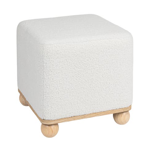 Square Boucle Upholstered Ottoman, Cream