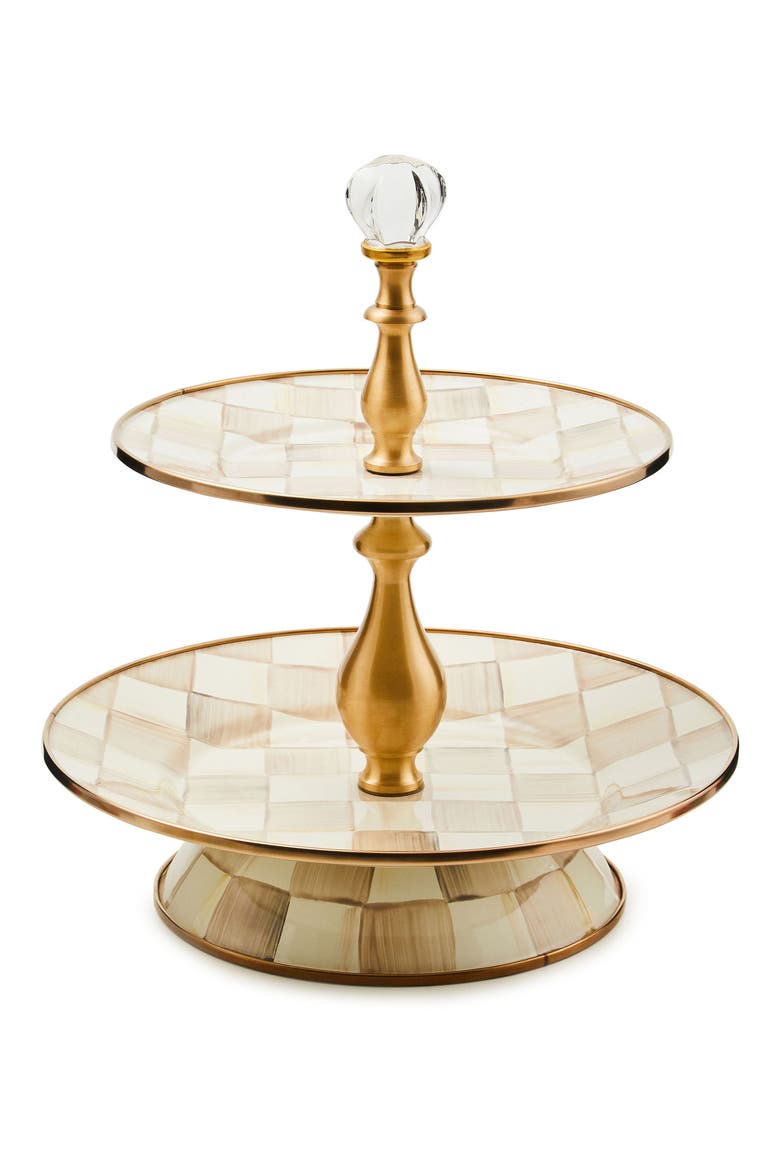 Royal Check Enameled Steel 2-Tier Sweet Stand, Main, color, MOCHA