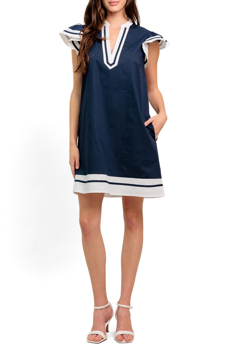 FLYING TOMATO Flutter Sleeve Cotton Minidress, Main, color, Navy