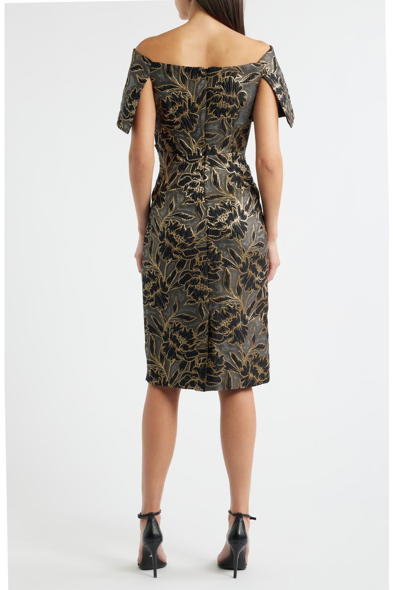 Metallic Floral Jacquard Off the Shoulder Organza Cocktail Dress, Alternate, color, BLACK