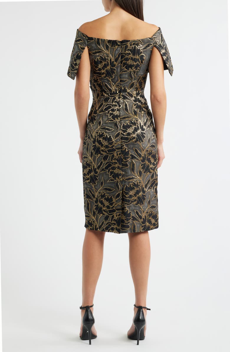 Vince Camuto Metallic Floral Jacquard Off the Shoulder Organza Cocktail Dress, Alternate, color, Black