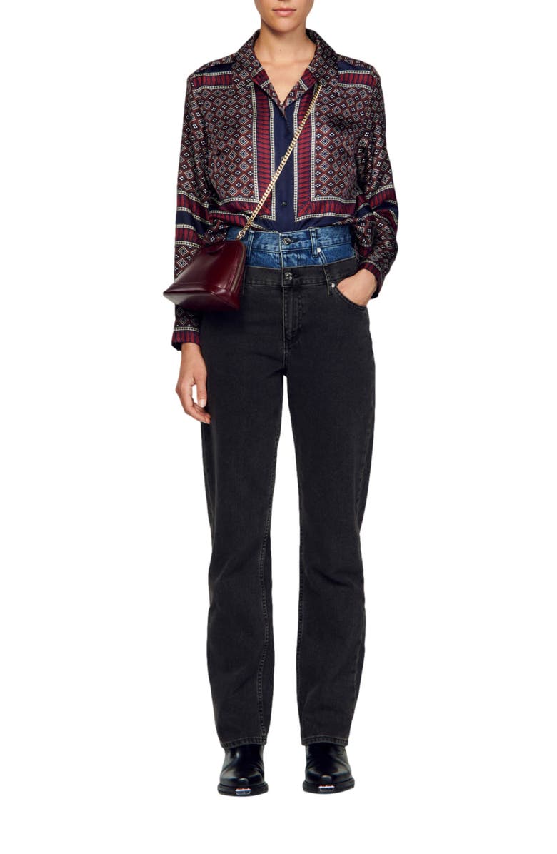 SANDRO Loane Foulard Print Silk Tunic, Alternate, color, 