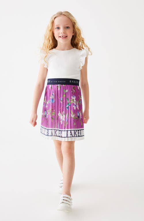 Baker By Ted Baker Kids' Floral Mixed Media Dress In Purple