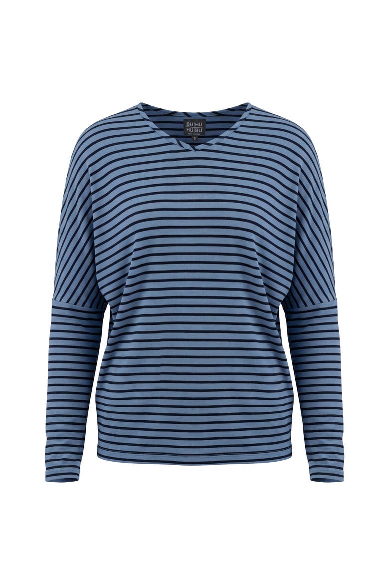 Striped V-Neck Drop Shoulder Top - Viscose Blend, Alternate, color, Mint