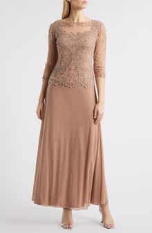 Pisarro Nights Pisaro Nights Beaded Mesh Mock Two-Piece Gown