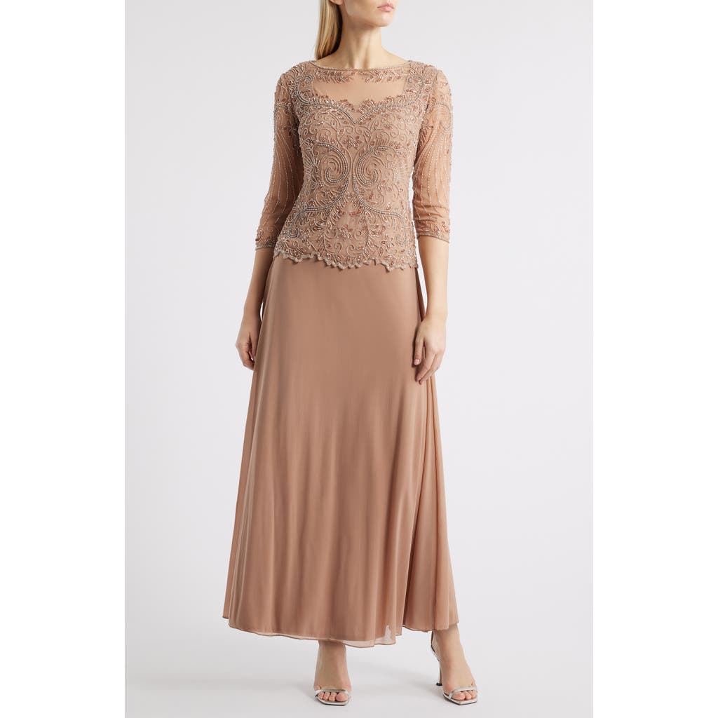 Pisarro Nights Pisaro Nights Beaded Mesh Mock Two-piece Gown In Dusty Rose 660