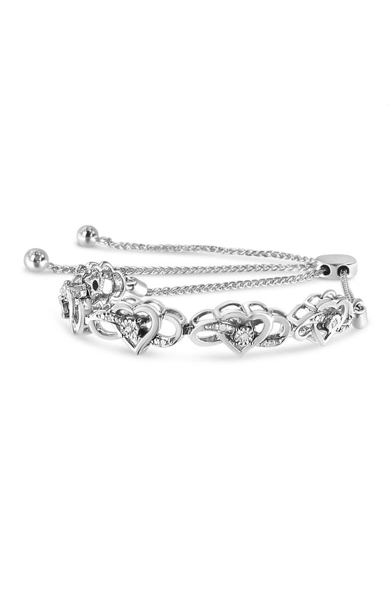 Haus of Brilliance Silver Diamond Accent Interlocking Infinity and Heart Bolo Tennis Bolo Bracelet, Alternate, color, White