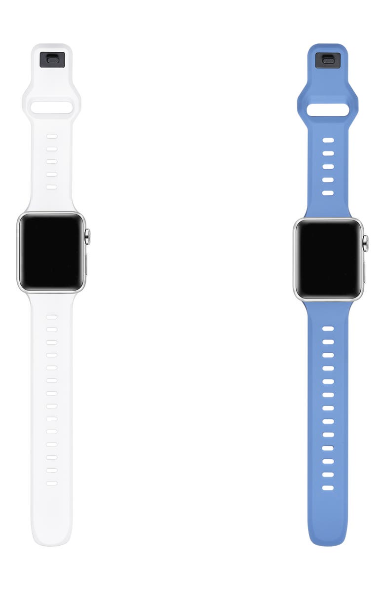 The Posh Tech Assorted 2-Pack Silicone Apple Watch<sup>®</sup> Watchbands, Alternate, color, White/Navy Blue
