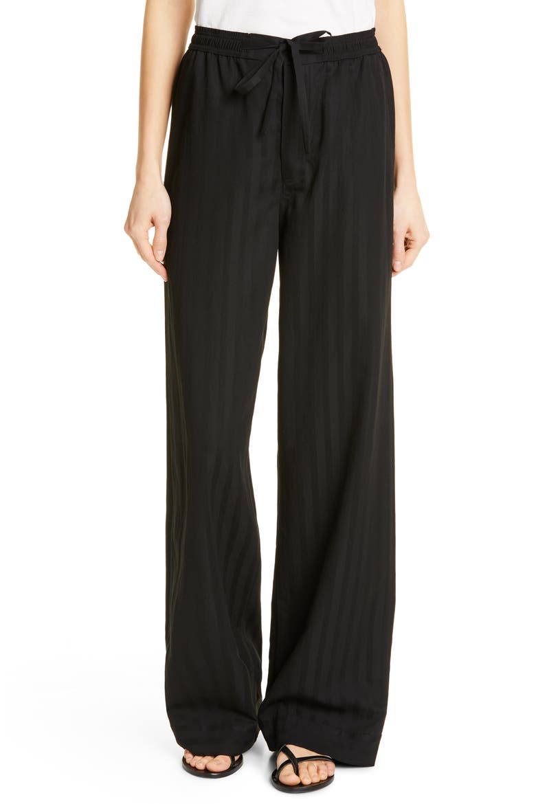 Tonal Stripe Relaxed Wide Leg Pants, Main, color, BLACK/ BLACK STRIPE