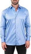 Maceoo Classic Arctic Blue Cotton Herringbone Button-Up Shirt