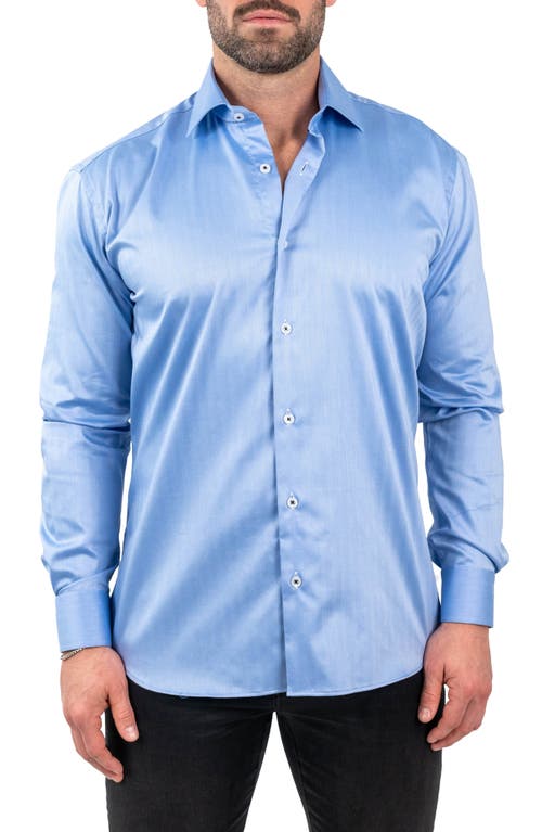 Maceoo Classic Arctic Blue Cotton Herringbone Button-Up Shirt 