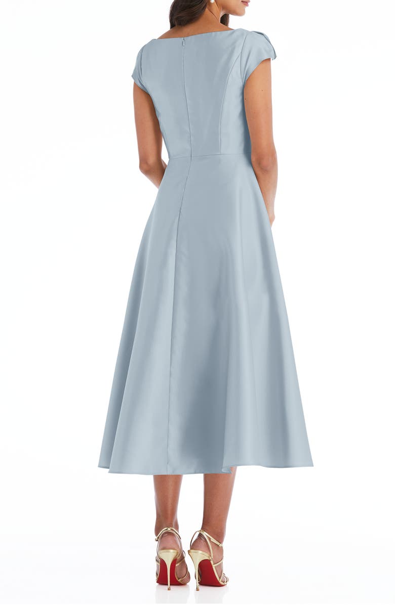 Alfred Sung Cap Sleeve Full Skirt Satin Midi Cocktail Dress, Alternate, color, Mist