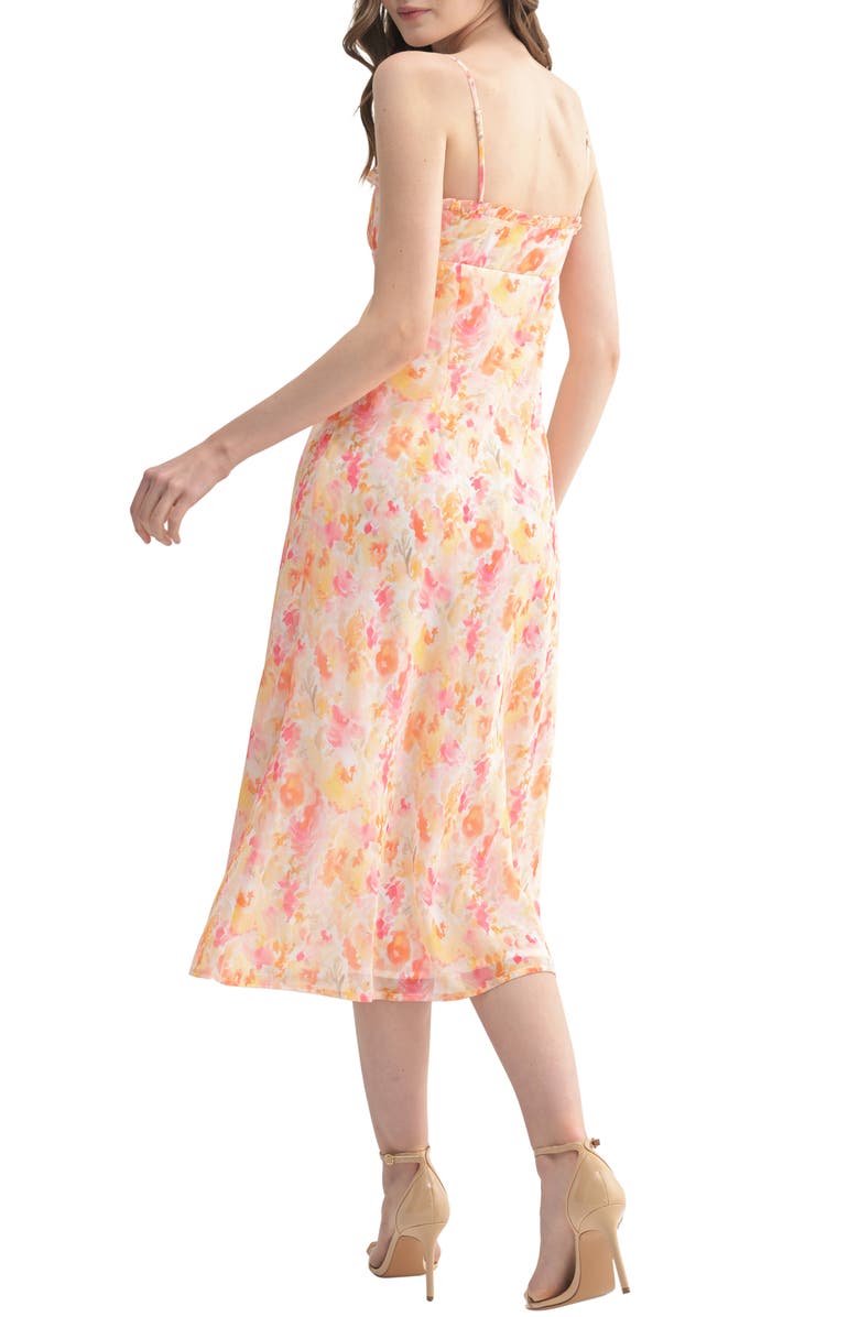 All in Favor Floral Sweetheart Neck Midi Dress, Alternate, color, Yellow Multi Floral
