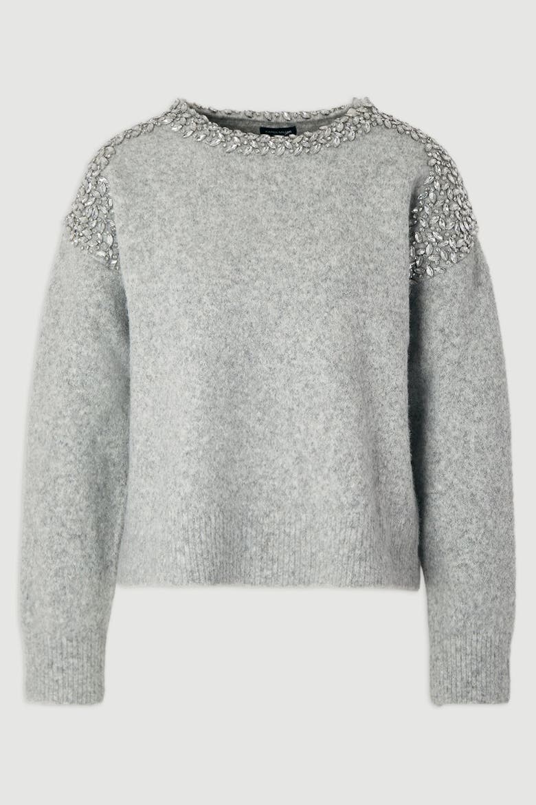 Embellished Trim Cosy Knit Jumper, Alternate, color, Grey