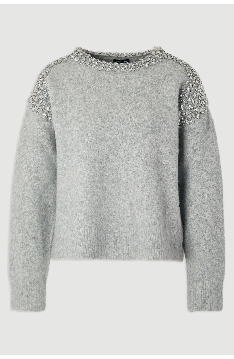 Karen Millen Embellished Trim Cosy Knit Jumper, Alternate, color, Grey