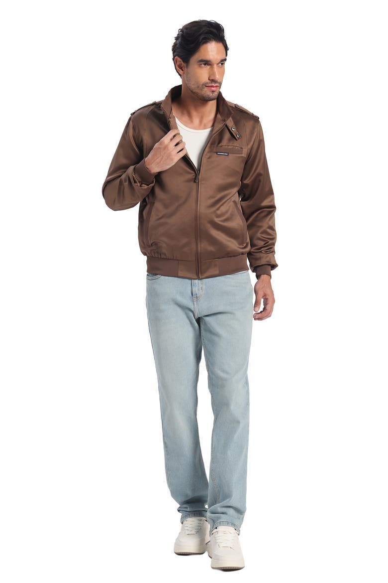 Men's Classic Satin Iconic Racer Jacket, Alternate, color, Brown
