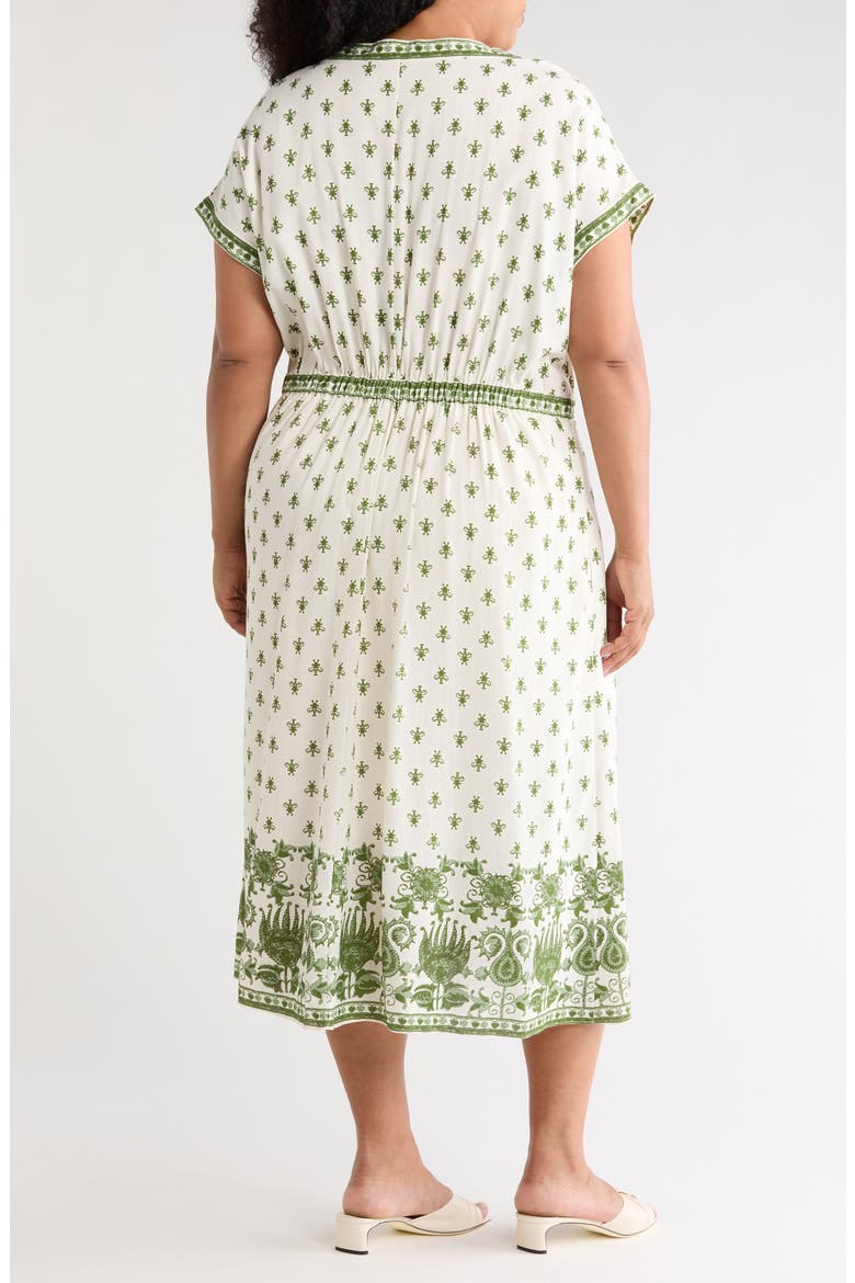 Button Front Midi Dress, Alternate, color, CREAM/ GREEN RUSTIC