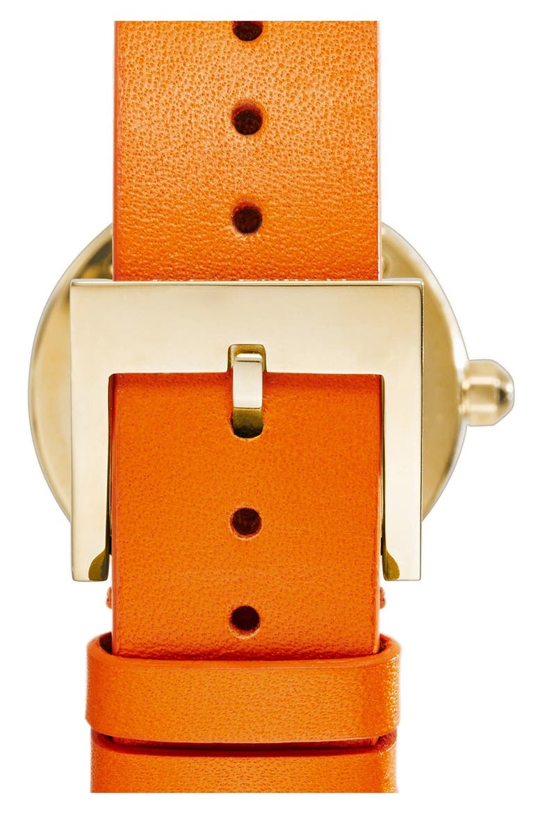 'Reva' Logo Dial Leather Strap Watch, 28mm, Alternate, color, ORANGE/ GOLD