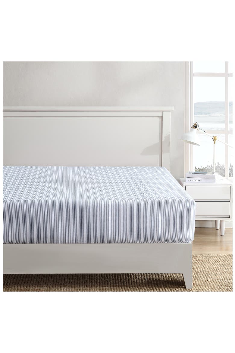 Beaux Stripe Percale Cotton Fitted Sheet, Main, color, DARK BLUE