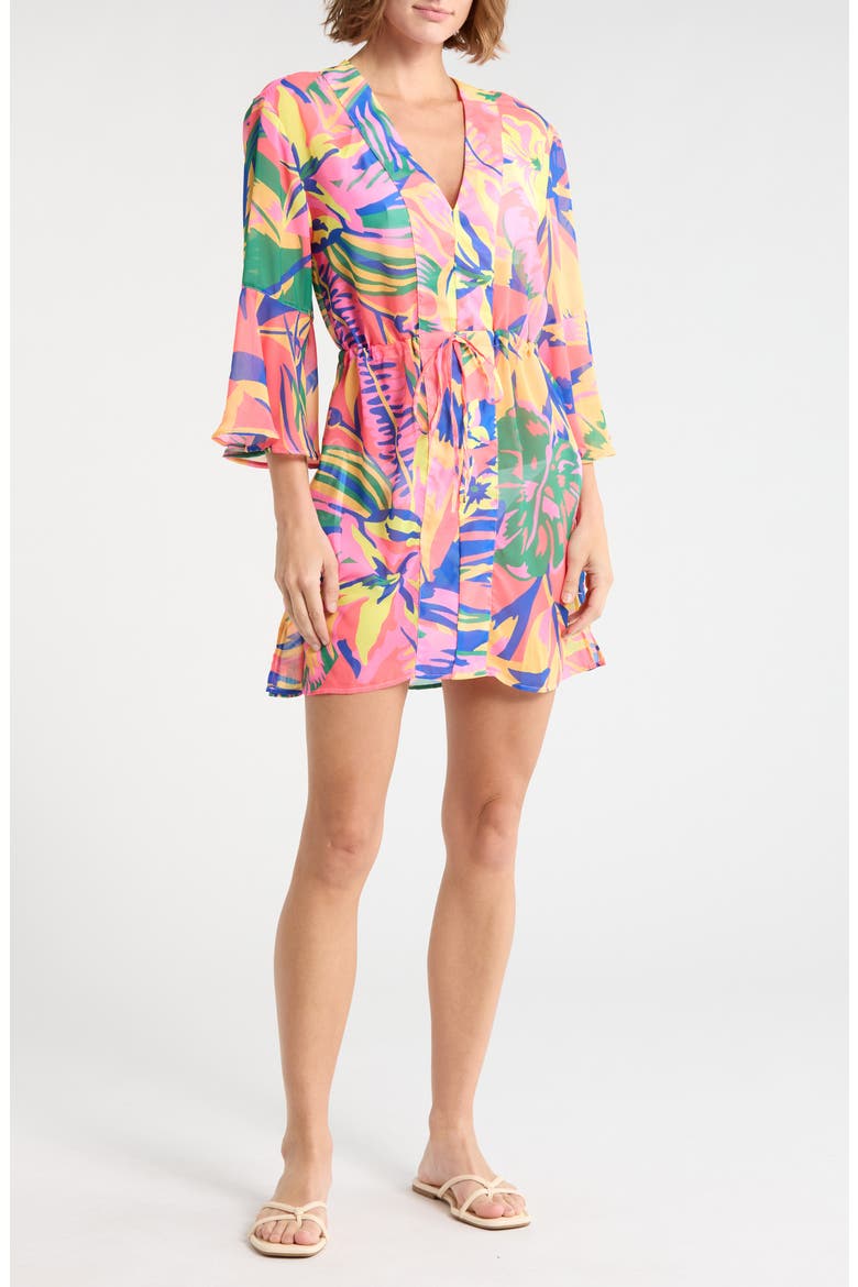 Joy Cover-Up Dress, Main, color, CORAL/ YELLOW MULTI