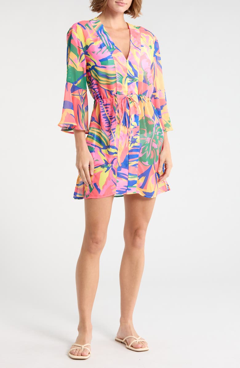 Maaji Joy Cover-Up Dress, Main, color, Coral/ Yellow Multi
