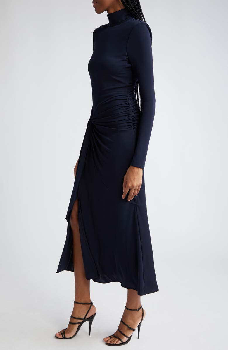 Cinq à Sept Johnson Side Ruched Long Sleeve Jersey Dress, Alternate, color, Navy