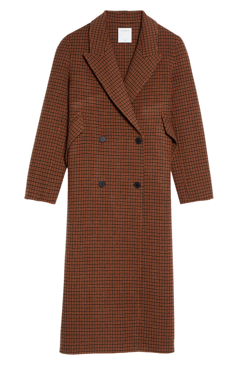 SANDRO Check Wool Blend Coat, Alternate, color,