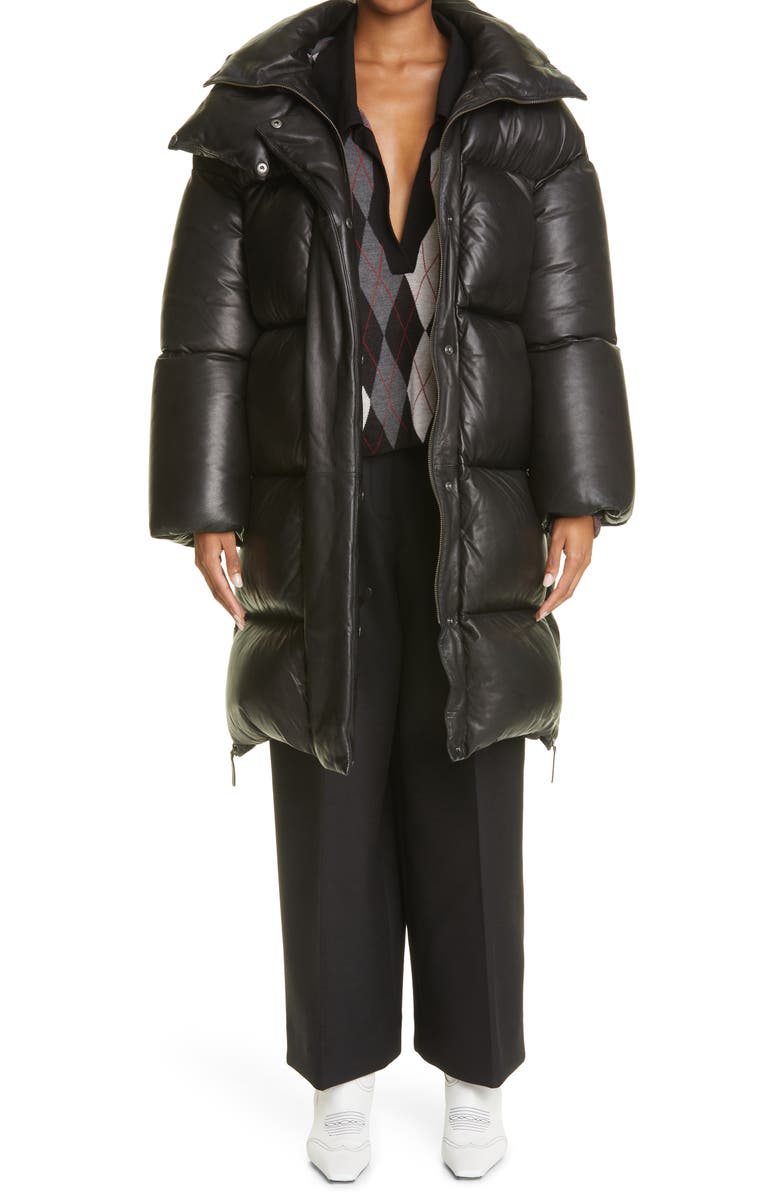 Khaite Leo Leather Down Puffer Coat, Main, color, 